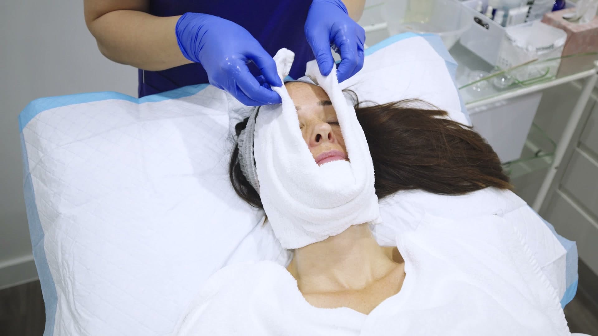 Patient being prepared for a HydraFacial at Berkshire Aesthetics in Maidenhead